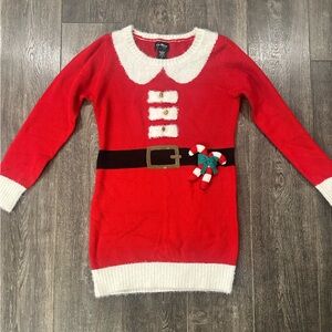 Womens Red Santa Sweater Dress with White Trim
